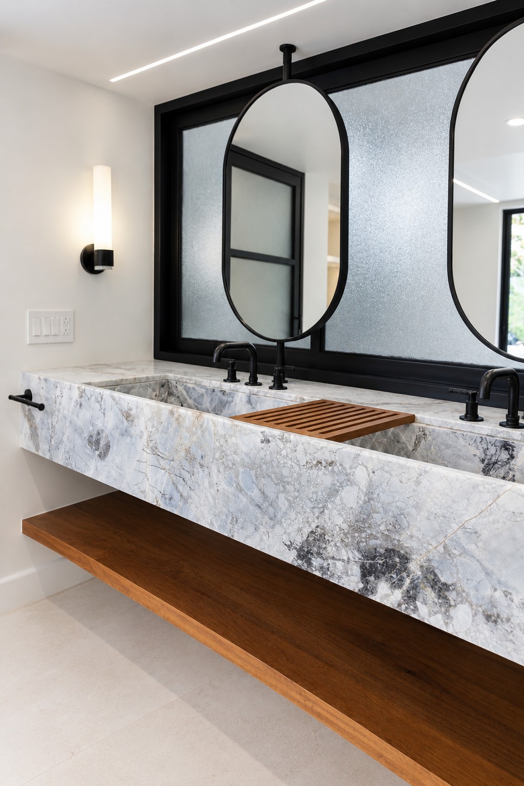 Stone vanity at Lyford Cay Pool House